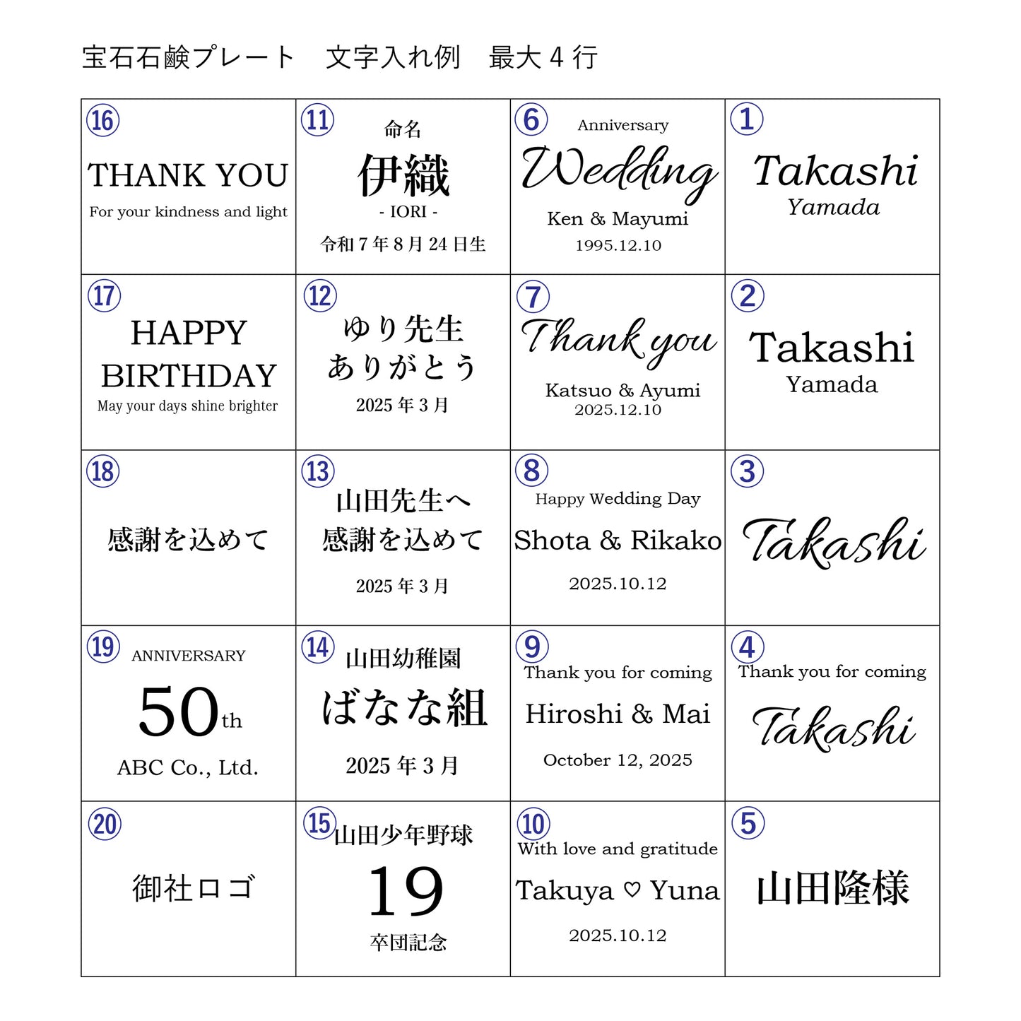 宝石石鹸プレート（席札、文字入れ・名入れギフト）