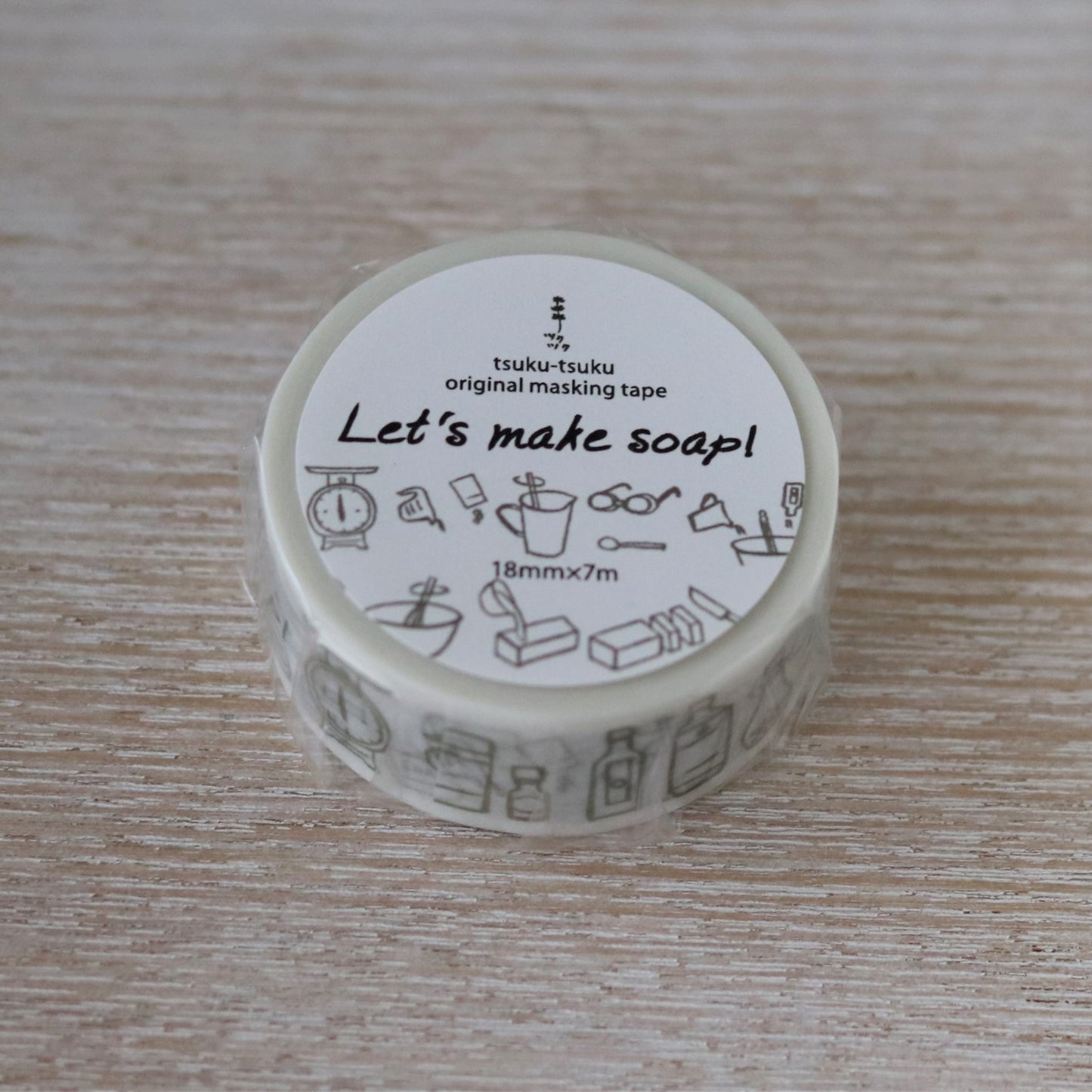 オリジナルマスキングテープ「Let's make soap!」灰汁色 ／18mm×7m